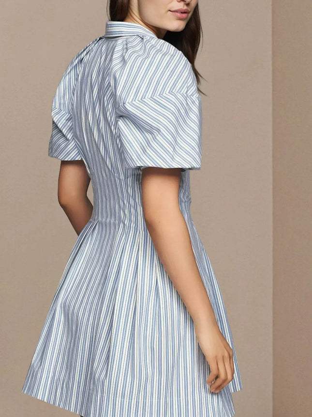 Striped Button Front Shirt Dress - MimiStylez