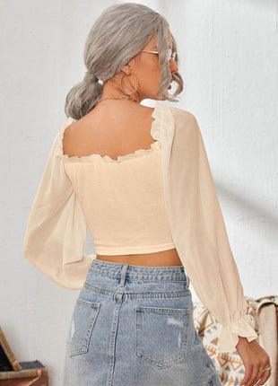 Mesh Sweetheart Neck Flounce Sleeve Top - MimiStylez