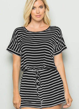 Heimish Full Size Striped Round Neck Short Sleeve Romper - MimiStylez
