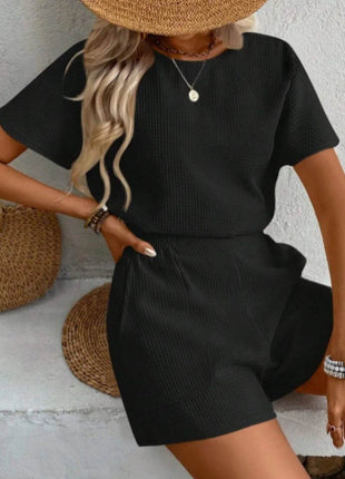 Round Neck Short Sleeve Top and Shorts Set - MimiStylez