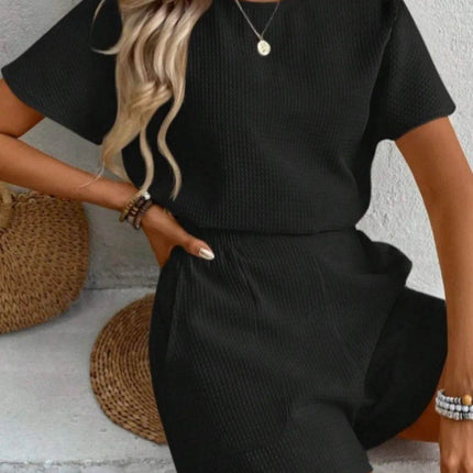 Round Neck Short Sleeve Top and Shorts Set - MimiStylez