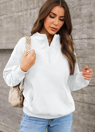 Quarter Zip Dropped Shoulder Sweatshirt - MimiStylez