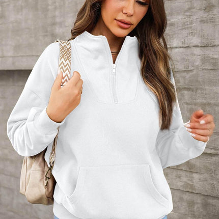Quarter Zip Dropped Shoulder Sweatshirt - MimiStylez