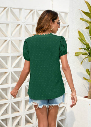 Swiss Dot Lace Detail V-Neck Blouse - MimiStylez