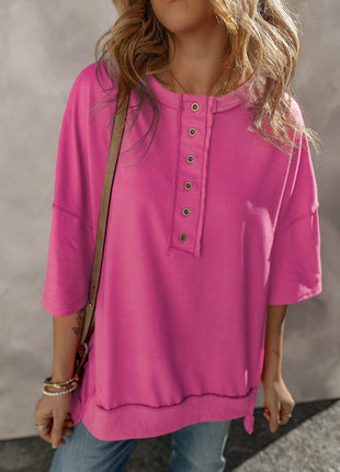 Half Snap Dropped Shoulder Sweatshirt - MimiStylez