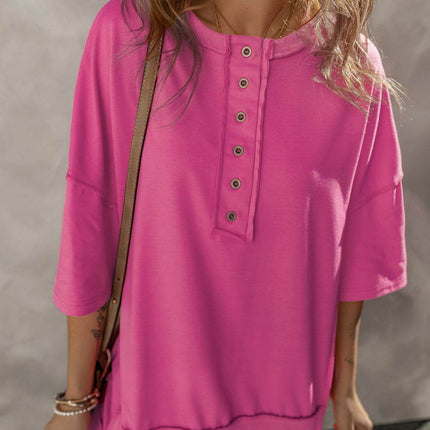 Half Snap Dropped Shoulder Sweatshirt - MimiStylez
