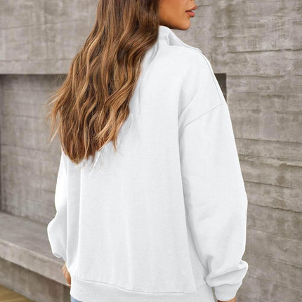 Quarter Zip Dropped Shoulder Sweatshirt - MimiStylez