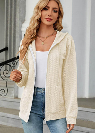 Drawstring Zip Up Long Sleeve Hoodie - MimiStylez