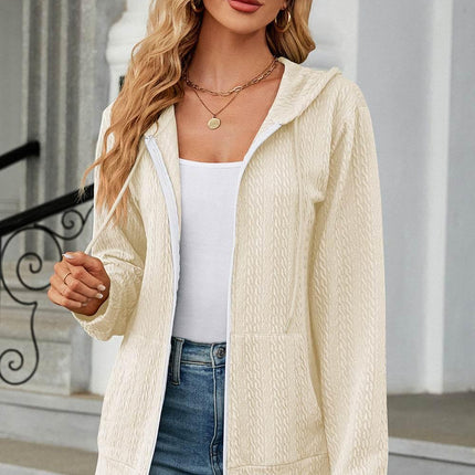 Drawstring Zip Up Long Sleeve Hoodie - MimiStylez