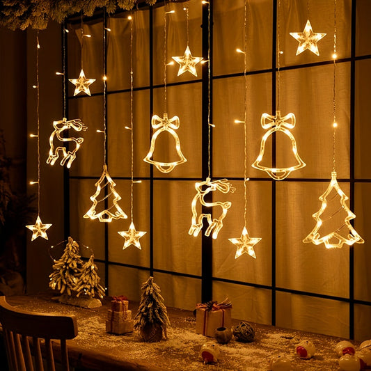 Christmas Day Decorative Lights, LED String Lights, Christmas Tree Bell Elk Star Lights, Suitable For Indoor,, Wedding Parties, Christmas Trees, New Year, Decorations, Warm Colors.