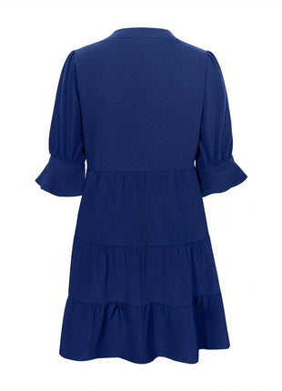 Tiered Notched Half Sleeve Dress - MimiStylez