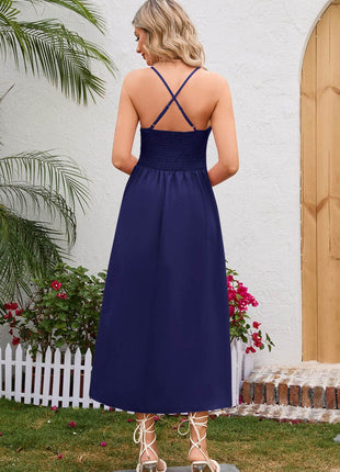 Crisscross Smocked Spaghetti Strap Dress - MimiStylez