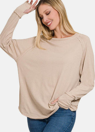 Zenana Round Neck Thumbhole Long Sleeve Top - MimiStylez