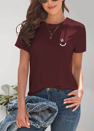 Smile Graphic Round Neck Short Sleeve T-Shirt - MimiStylez