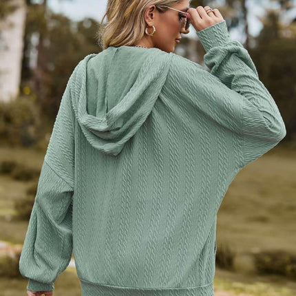 Cable-Knit Long Sleeve Hooded Jacket - MimiStylez