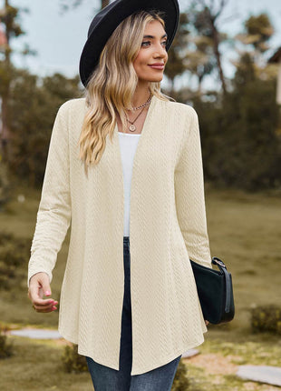 Textured Open Front Long Sleeve Cardigan - MimiStylez
