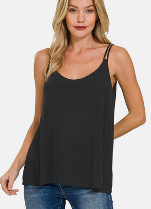Zenana Woven Double Spaghetti Strap V-Neck Cami - MimiStylez