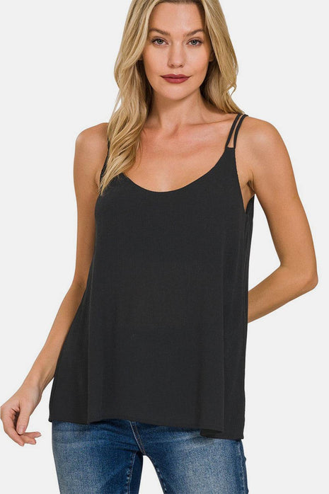 Zenana Woven Double Spaghetti Strap V-Neck Cami - MimiStylez