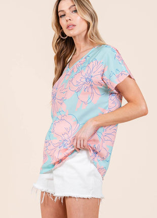 BOMBOM Floral Short Sleeve T-Shirt - MimiStylez