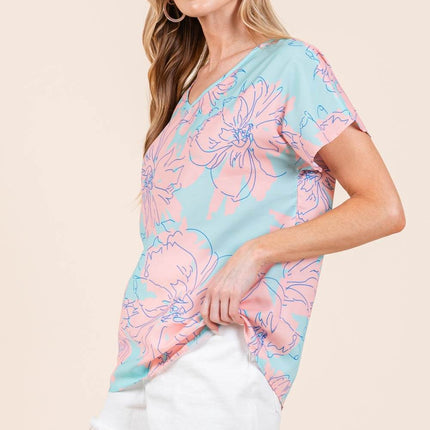 BOMBOM Floral Short Sleeve T-Shirt - MimiStylez