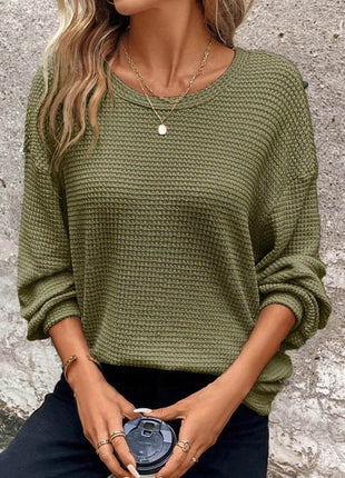 Plus Size Relaxed Fit Waffle Knit Round Neck T-Shirt - MimiStylez