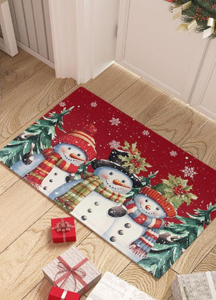 Christmas Carpet Red Christmas Tree Snowman Mat