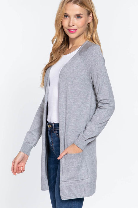 ACTIVE BASIC Open Front Long Sleeve Cardigan - MimiStylez