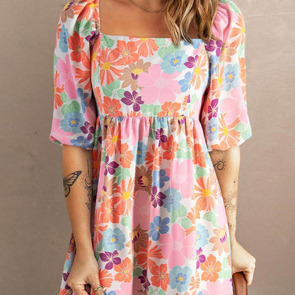Printed Half Sleeve Mini Dress - MimiStylez