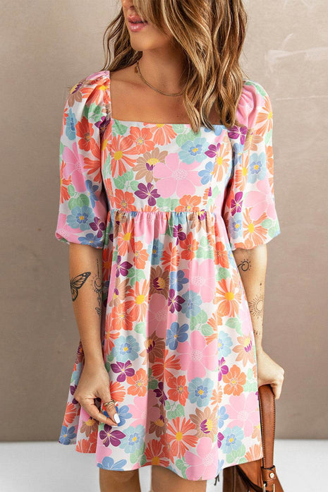 Printed Half Sleeve Mini Dress - MimiStylez