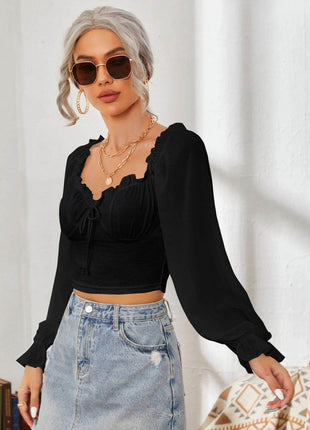Mesh Sweetheart Neck Flounce Sleeve Top - MimiStylez