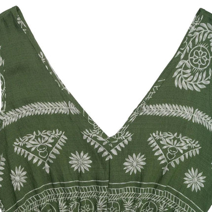 Printed V-Neck Sleeveless Dress - MimiStylez