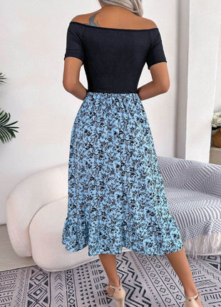 Printed Off-Shoulder Ruffle Hem Dress - MimiStylez