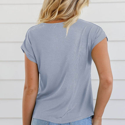 Cowl Neck Short Sleeve T-Shirt - MimiStylez
