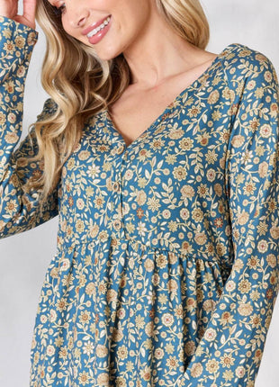 Heimish Full Size Floral Half Button Long Sleeve Blouse - MimiStylez