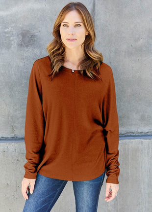 Double Take Full Size Round Neck Long Sleeve T-Shirt - MimiStylez