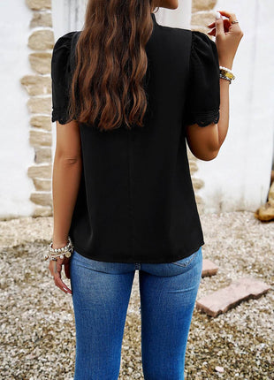 Ruched Mock Neck Short Sleeve Blouse - MimiStylez