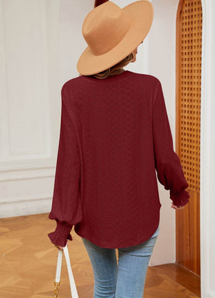 Notched Neck Flounce Sleeve Blouse - MimiStylez
