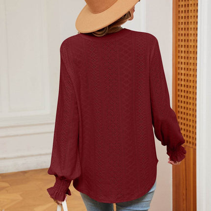 Notched Neck Flounce Sleeve Blouse - MimiStylez