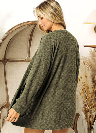 BiBi Checkered Long Sleeve Open Front Cardigan - MimiStylez