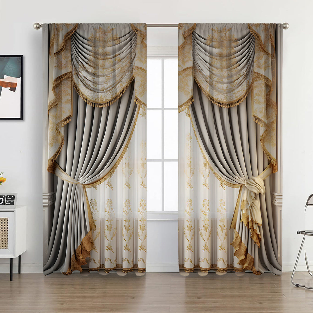 2PCs European Curtain Christmas Series Curtain Factory Generation 3D Digital Printing