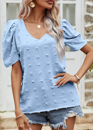 Swiss Dot Short Puff Sleeve Top - MimiStylez