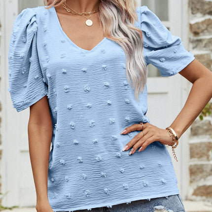 Swiss Dot Short Puff Sleeve Top - MimiStylez