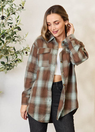 Plaid Dropped Shoulder Shirt - MimiStylez