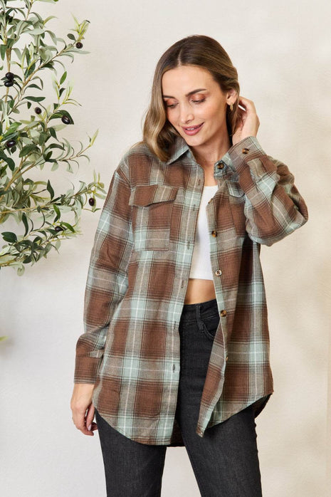 Plaid Dropped Shoulder Shirt - MimiStylez