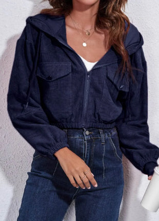 Drawstring Hooded Zip Up Jacket with Pockets - MimiStylez