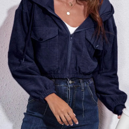 Drawstring Hooded Zip Up Jacket with Pockets - MimiStylez