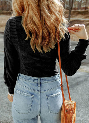 Scoop Neck Long Sleeve Top - MimiStylez