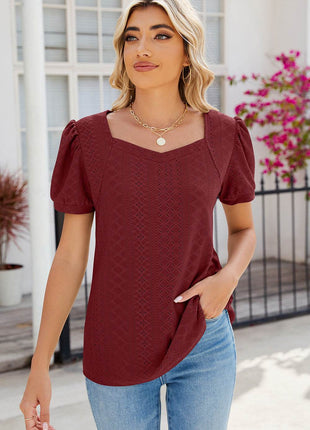 Eyelet Puff Sleeve T-Shirt - MimiStylez