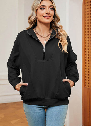 Half Zip Dropped Shoulder Sweatshirt - MimiStylez
