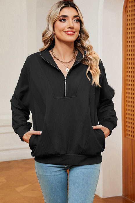 Half Zip Dropped Shoulder Sweatshirt - MimiStylez